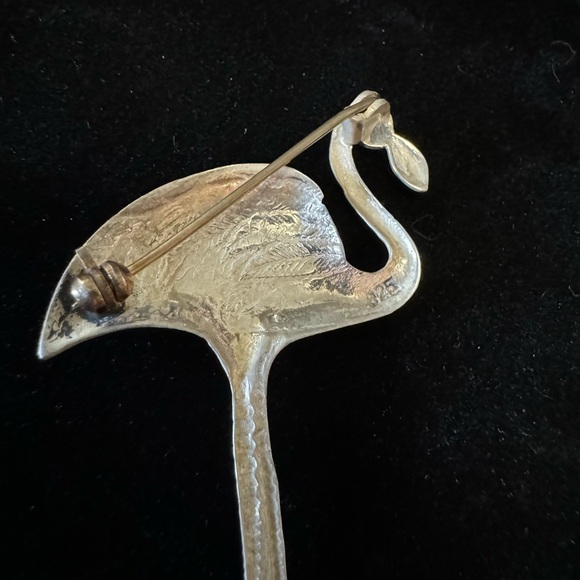 Vintage Large Flamingo Sterling Silver Brooch Pin~3.88g - Picture 2 of 8